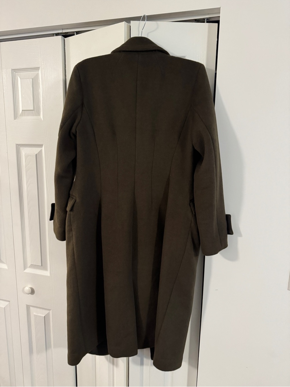 Express Double-Breasted Wool Coat in Olive Green Military Style - Picture 4 of 4